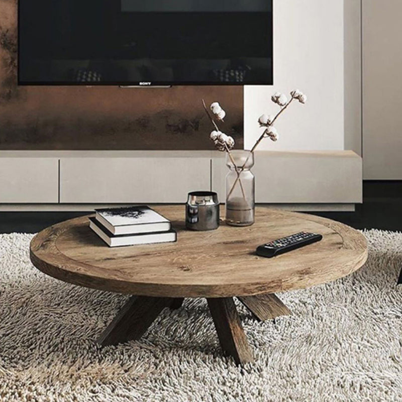 15"H Contemporary Coffee Table Solid Wood Round Coffee Cocktail Table