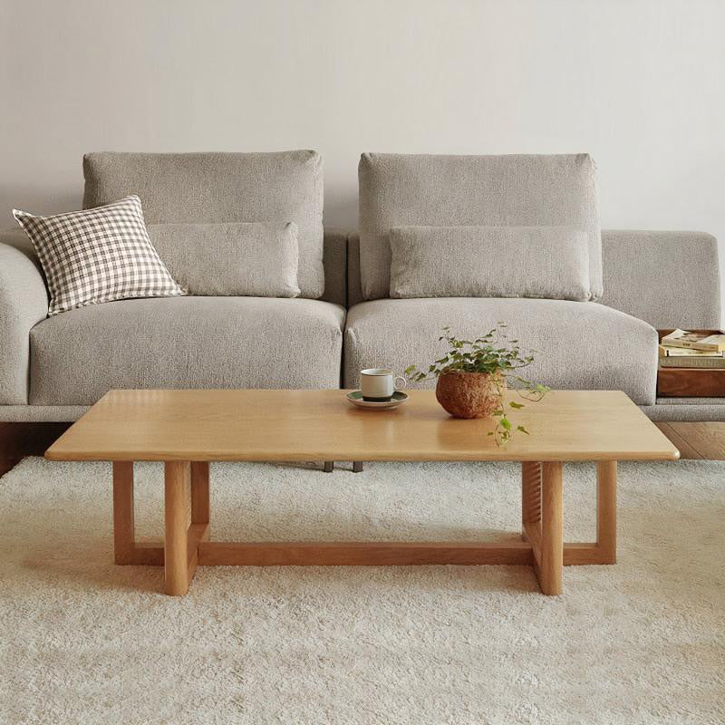 12"H Contemporary Coffee Table Rectangle Solid Wood Single Cocktail Table