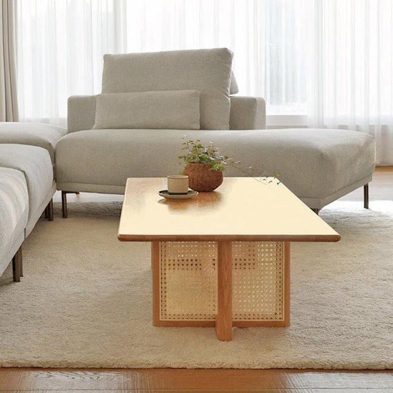 12"H Contemporary Coffee Table Rectangle Solid Wood Single Cocktail Table