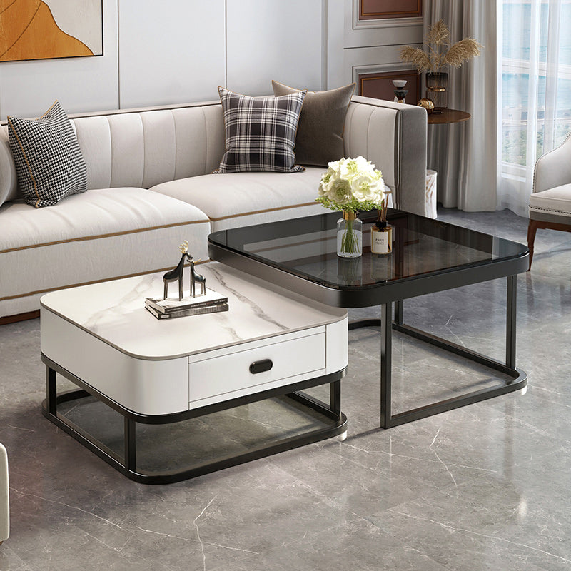 Glam Coffee Table Set Frame Square 2-Piece Coffee Cocktail Table