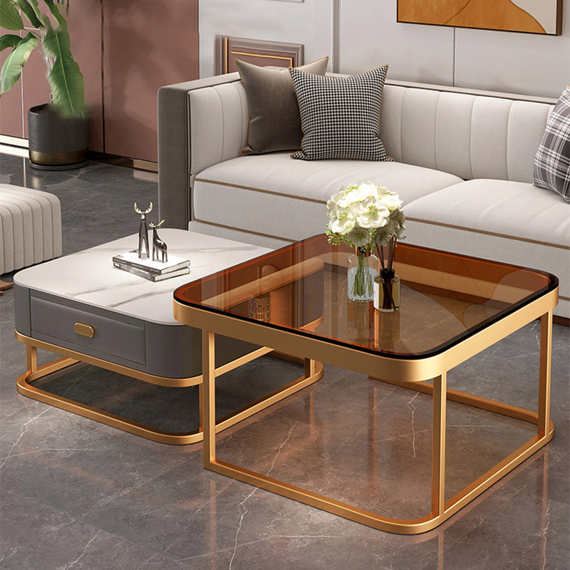 Glam Coffee Table Set Frame Square 2-Piece Coffee Cocktail Table