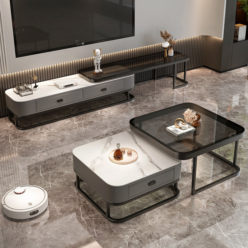 Glam Coffee Table Set Frame Square 2-Piece Coffee Cocktail Table