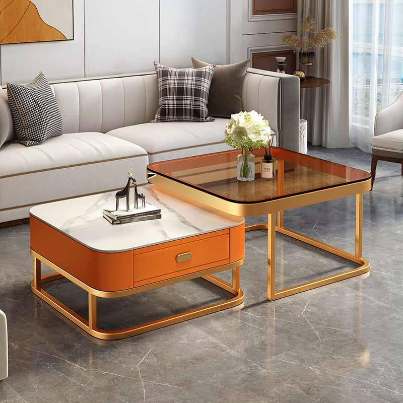 Glam Coffee Table Set Frame Square 2-Piece Coffee Cocktail Table