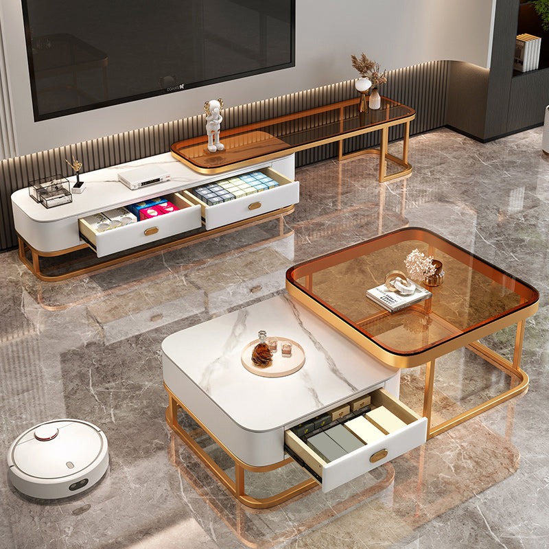 Glam Coffee Table Set Frame Square 2-Piece Coffee Cocktail Table