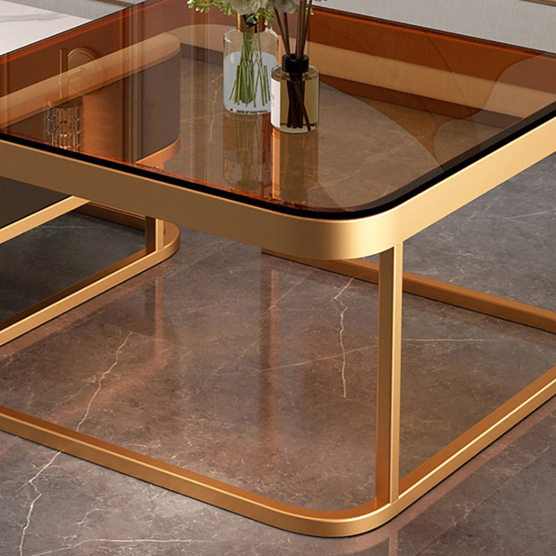 Glam Coffee Table Set Frame Square 2-Piece Coffee Cocktail Table