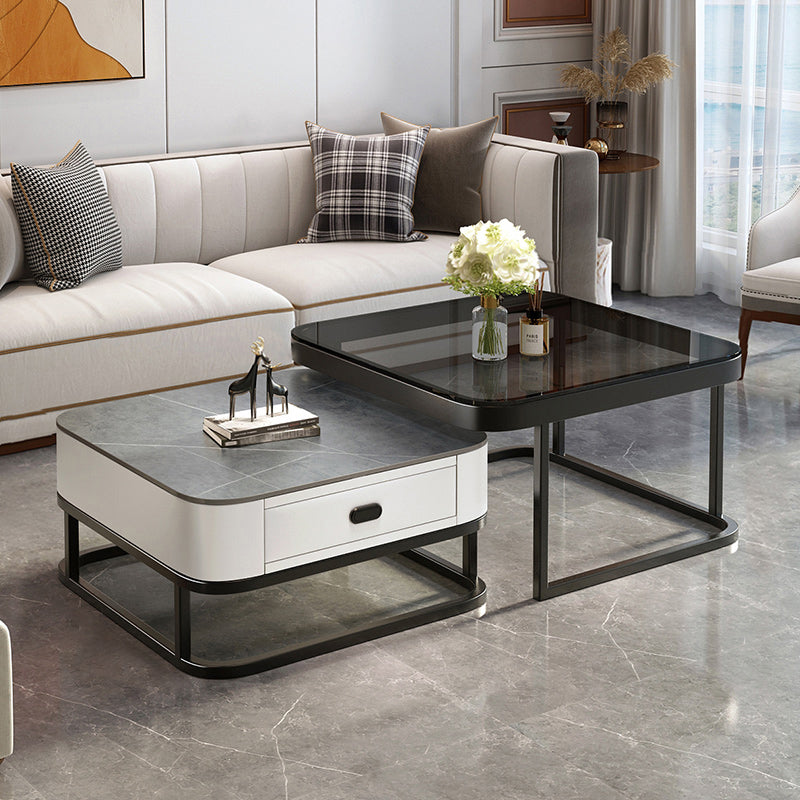 Glam Coffee Table Set Frame Square 2-Piece Coffee Cocktail Table
