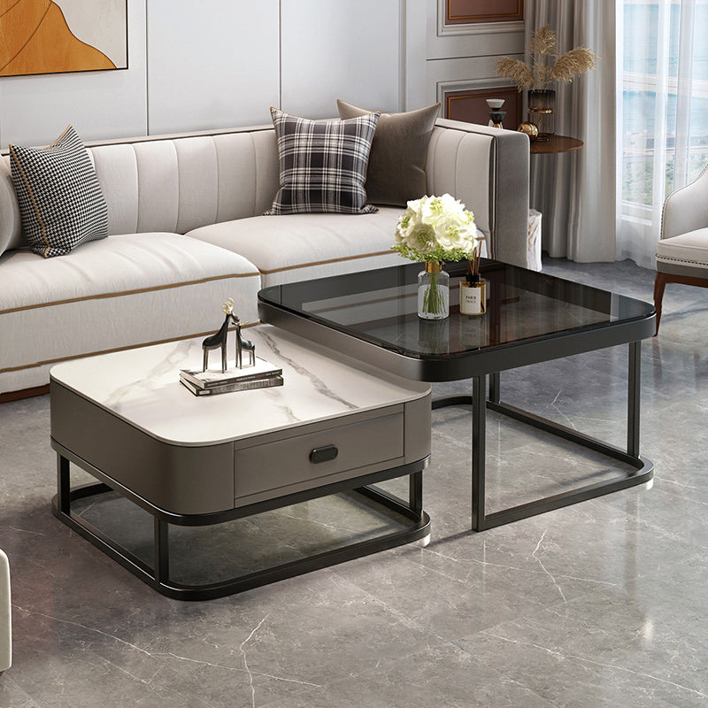 Glam Coffee Table Set Frame Square 2-Piece Coffee Cocktail Table