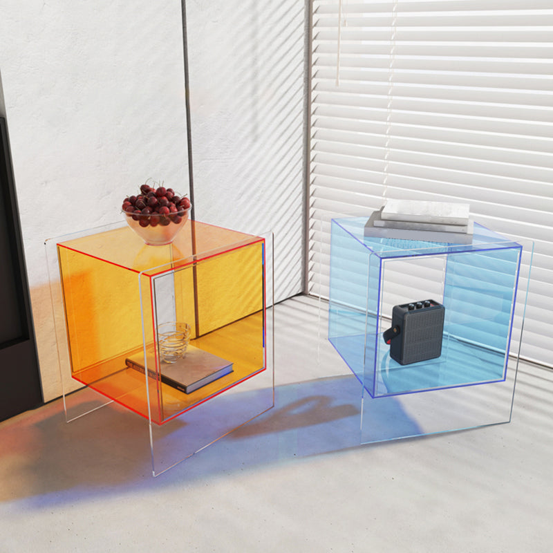 Modern Plastic End Table Set Square Bedside Side Table with Storage