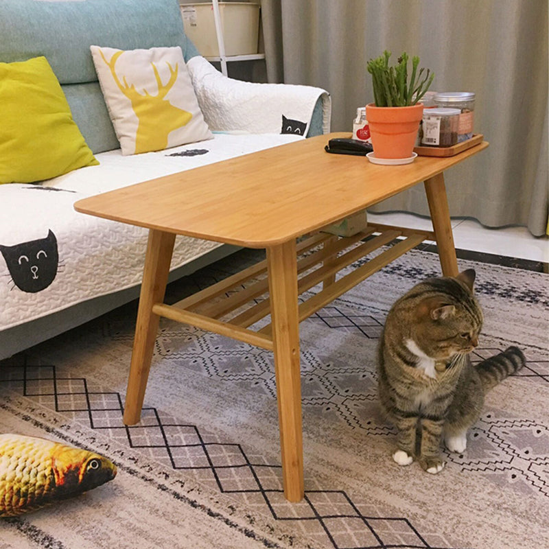 4 Legs Coffee Table Modern Wood Oval Cocktail Table with Shelf