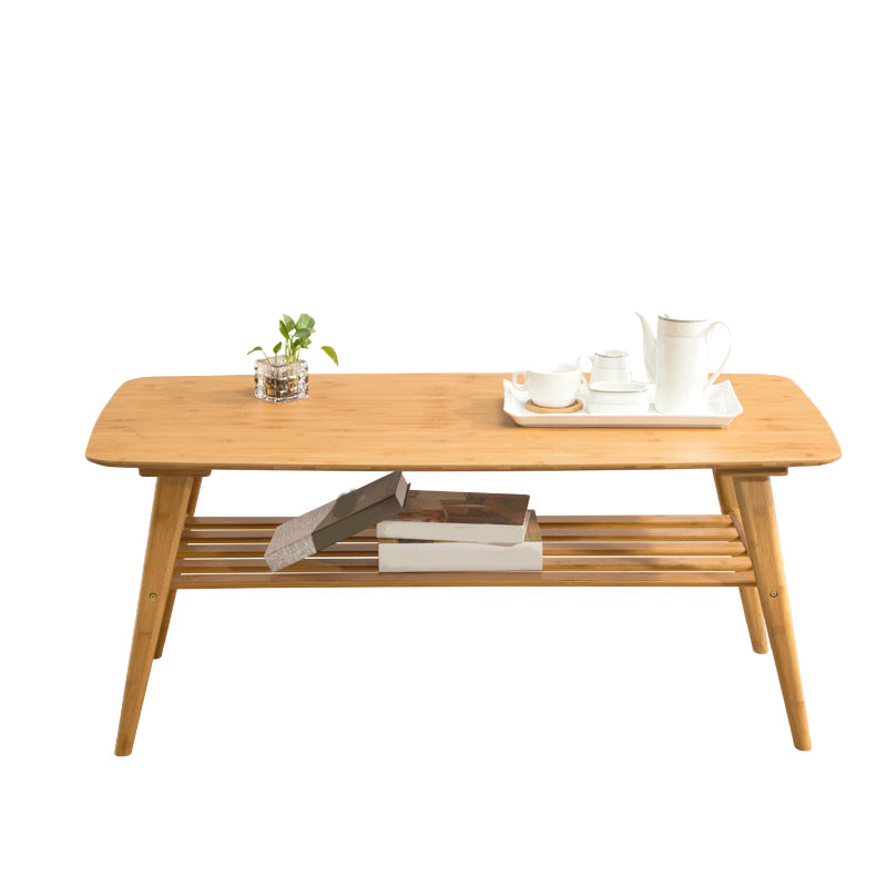 4 Legs Coffee Table Modern Wood Oval Cocktail Table with Shelf