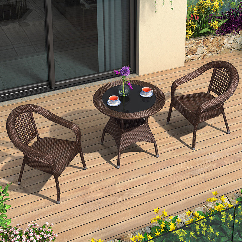 Tropical Brown Patio Arm Chair with Arm Rattan Dining Armchair