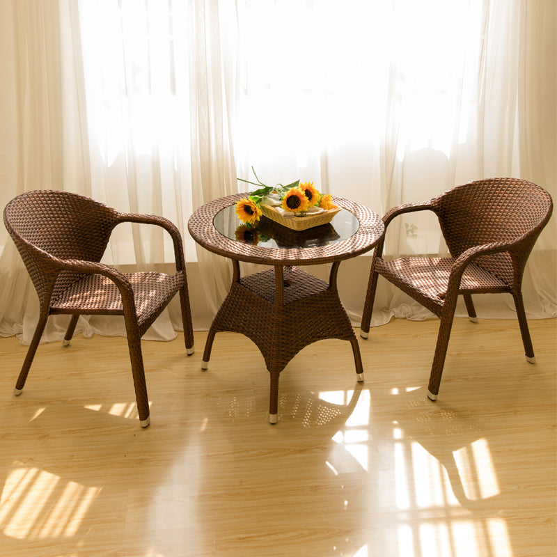 Tropical Brown Patio Arm Chair with Arm Rattan Dining Armchair