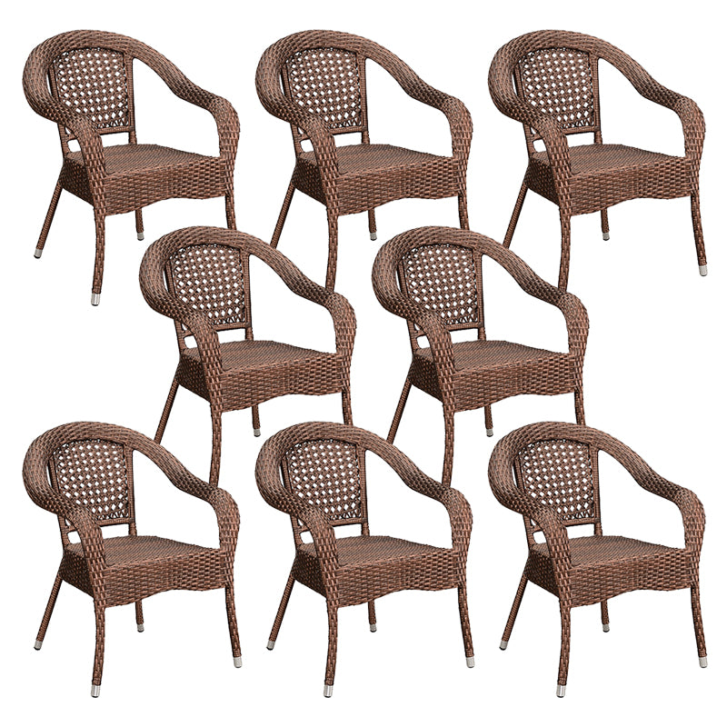 Tropical Brown Patio Arm Chair with Arm Rattan Dining Armchair
