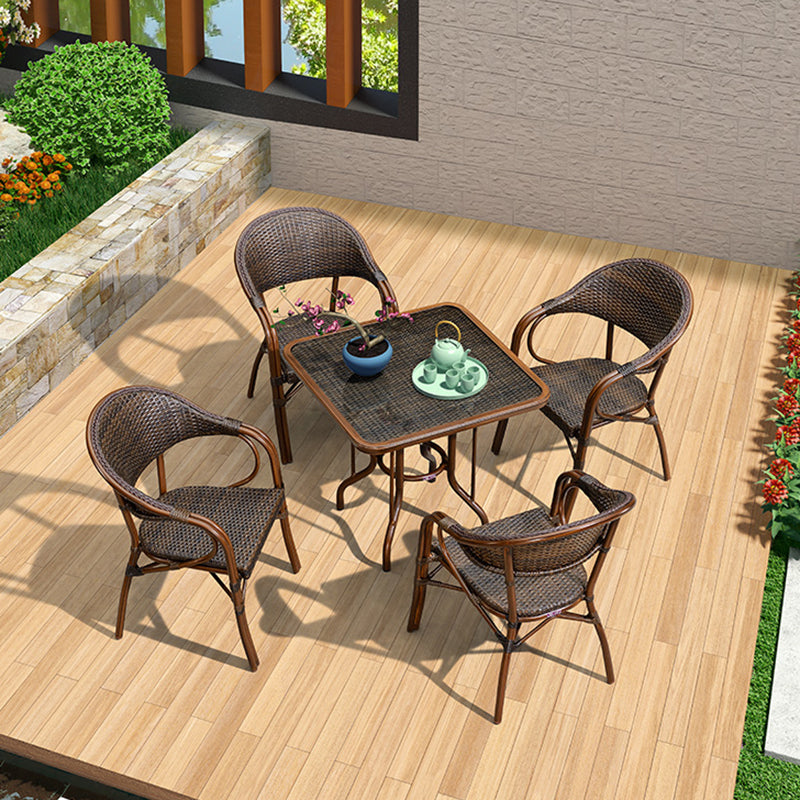 Tropical Rattan Brown Armed Chairs with Arm Patio Dining Chair