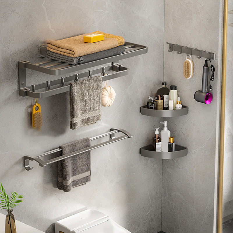 Modern Gray Bathroom Accessory Set Aluminum Stainless Bath Shelf/Robe Hooks/Towel Bar