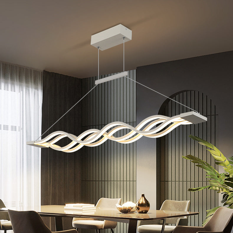 Linear Island Lighting Contemporary Metal Chandelier Light in White