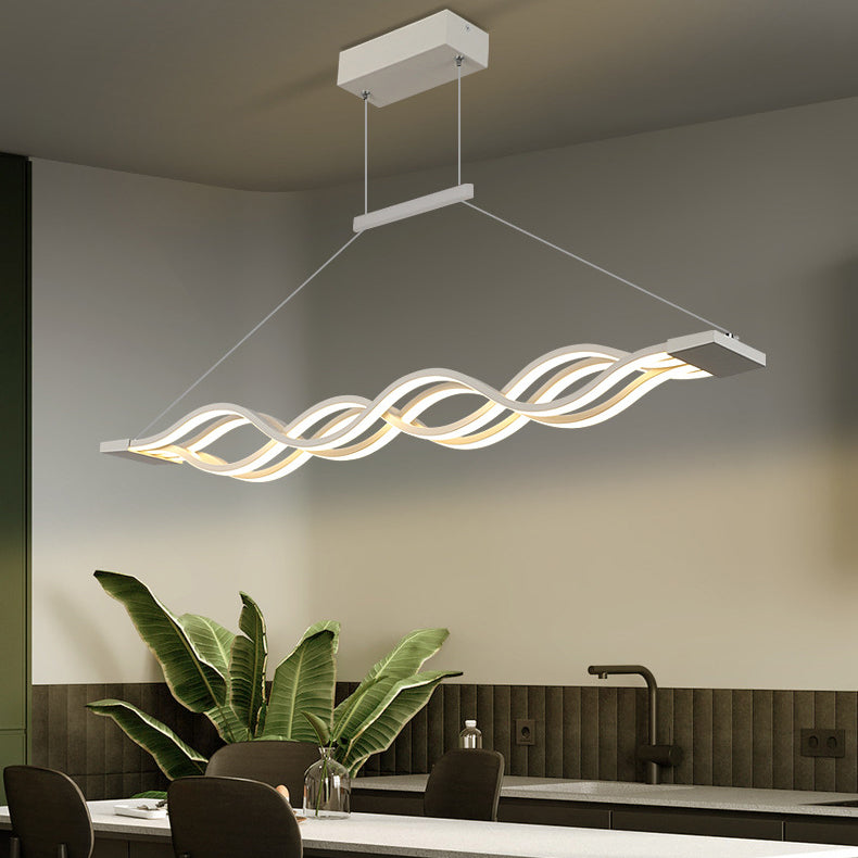 Linear Island Lighting Contemporary Metal Chandelier Light in White