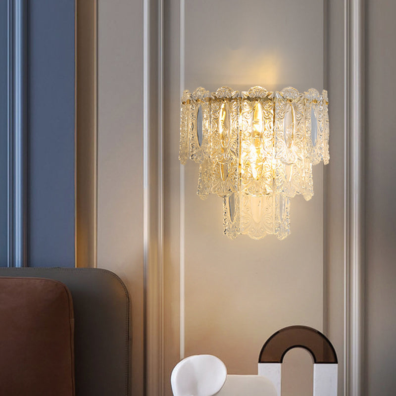 Metal & Glass 2 - Light Wall Light Post Modern in Gold & Clear