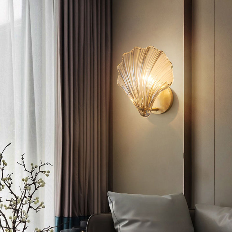 Nordic Style Wall Light Shell Shape Wall Lamp with Glass Shade for Bedroom