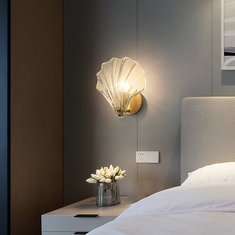 Nordic Style Wall Light Shell Shape Wall Lamp with Glass Shade for Bedroom