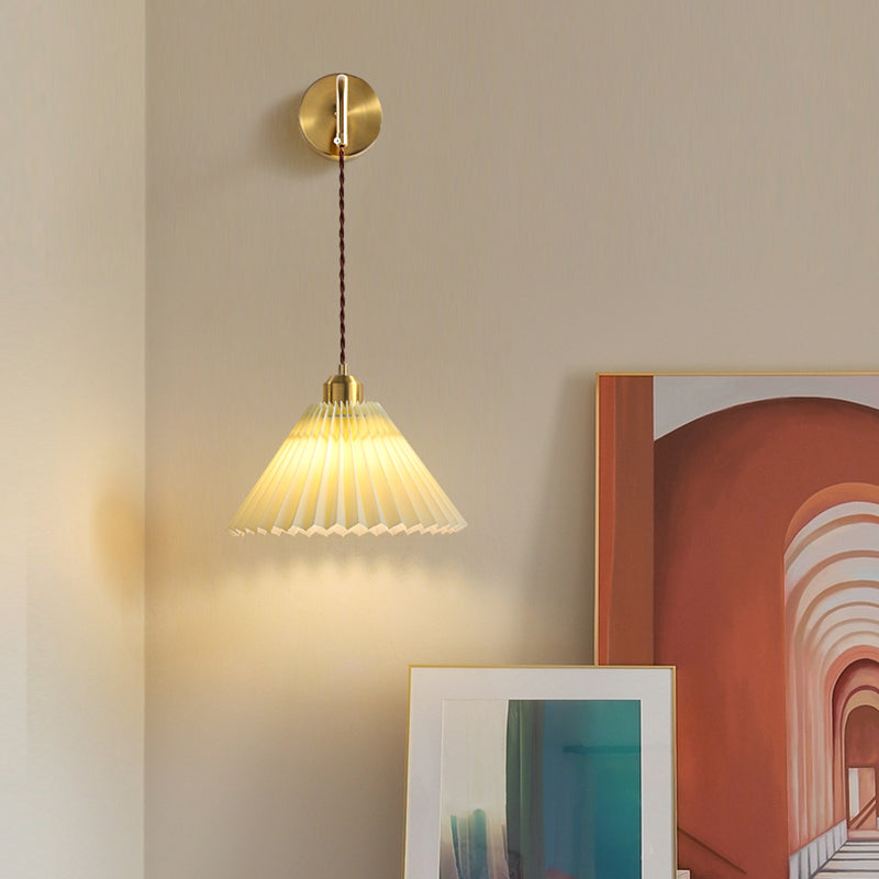 Nordic Style Wall Light Cone Shape Wall Lamp with Fabric Shade for Bedroom