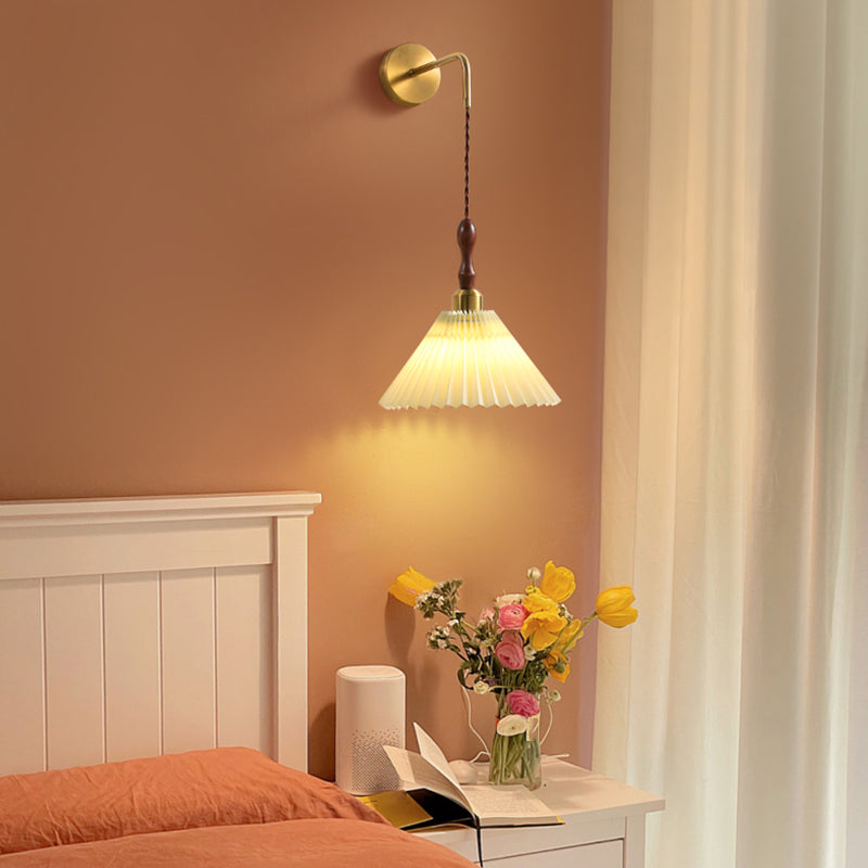 Nordic Style Wall Light Cone Shape Wall Lamp with Fabric Shade for Bedroom