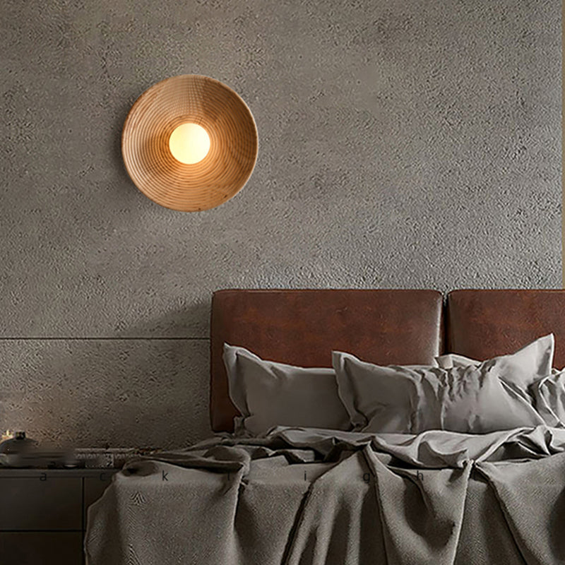 Modern Simple Wooden Wall Light Circle Shape Wall Lamp for Living Room
