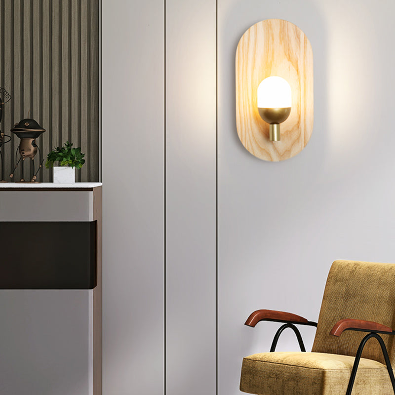 Modern Simple Wall Mount Light Ellipse Shape Wooden Wall Lamp for Bedroom
