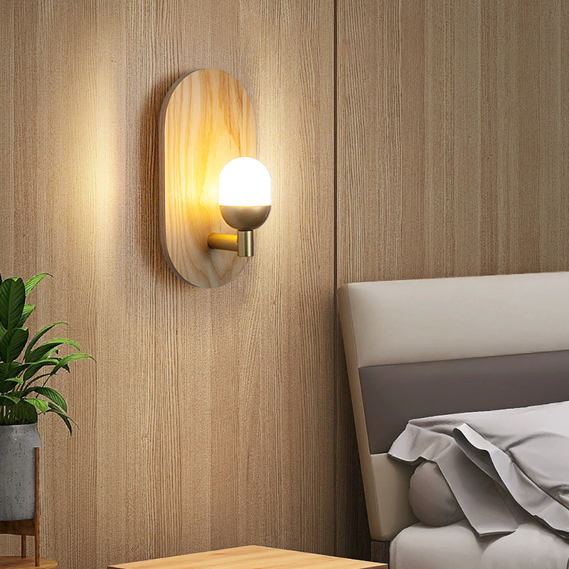 Modern Simple Wall Mount Light Ellipse Shape Wooden Wall Lamp for Bedroom