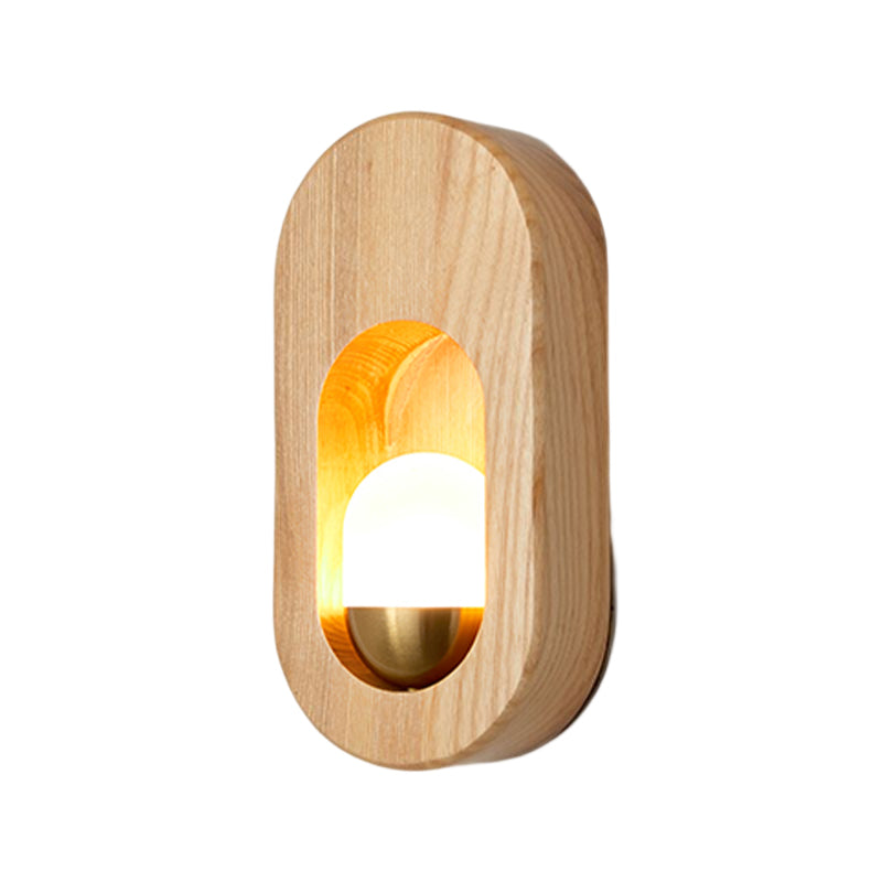 Modern Simple Wall Mount Light Ellipse Shape Wooden Wall Lamp for Bedroom