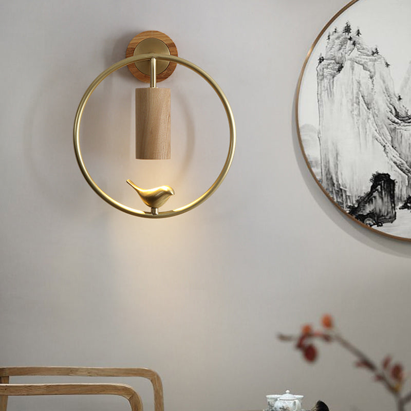 Modern Simple Wooden Wall Light Round Shape Wall Lamp for Living Room