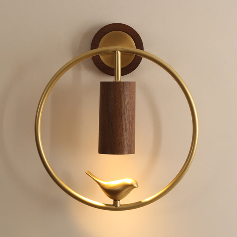Modern Simple Wooden Wall Light Round Shape Wall Lamp for Living Room