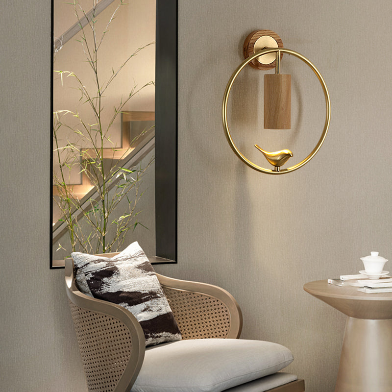 Modern Simple Wooden Wall Light Round Shape Wall Lamp for Living Room
