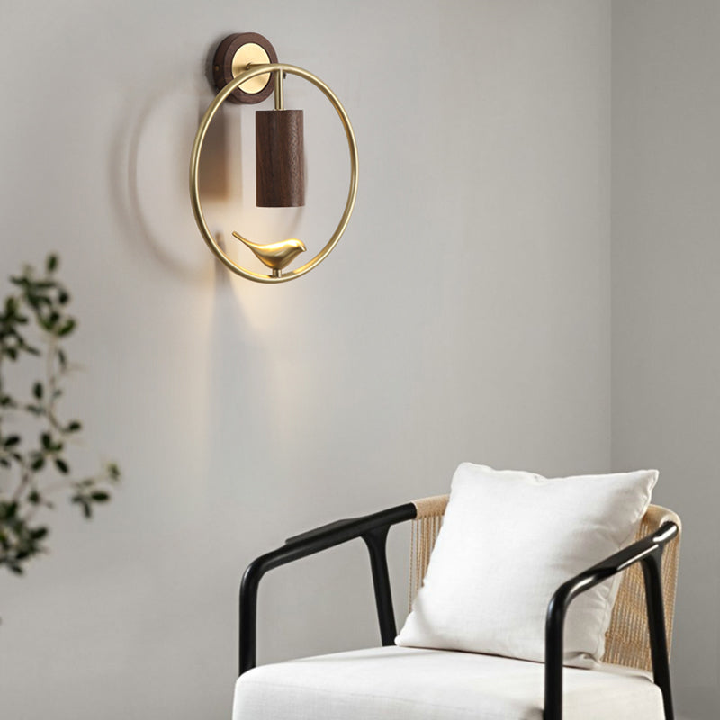 Modern Simple Wooden Wall Light Round Shape Wall Lamp for Living Room