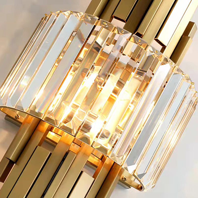2-Light Modern Golden Wall Mounted Sconce Unique Crystal Wall Light for Foyer