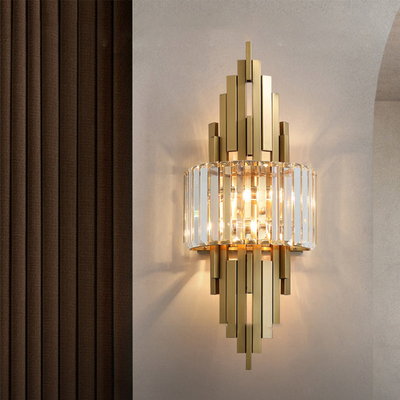 2-Light Modern Golden Wall Mounted Sconce Unique Crystal Wall Light for Foyer