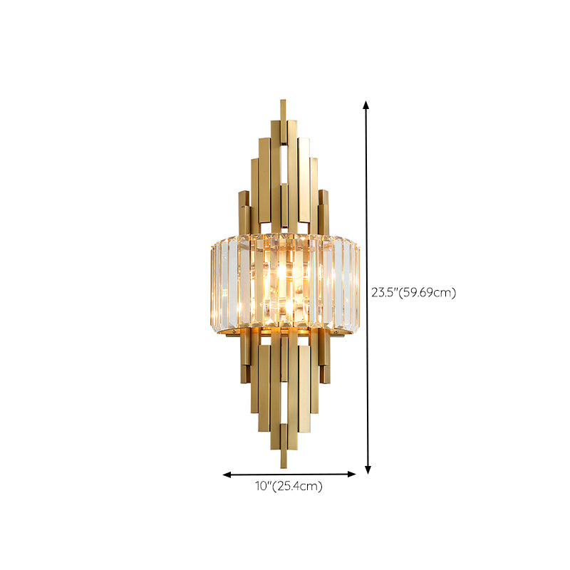 2-Light Modern Golden Wall Mounted Sconce Unique Crystal Wall Light for Foyer