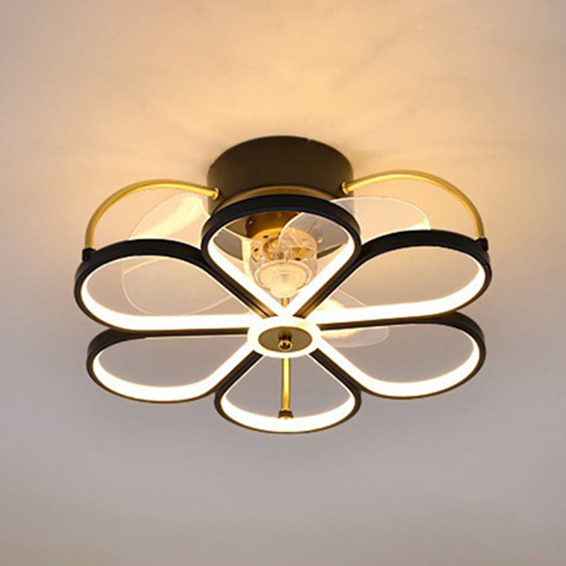3-Blade LED Ceiling Fan Contemporary Black/Golden Fan with Light for Foyer