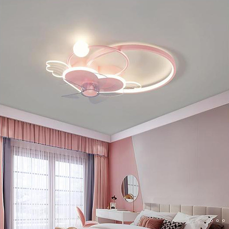 Polish Finish LED Ceiling Fan 7-Blade Children Fan with Light for Home
