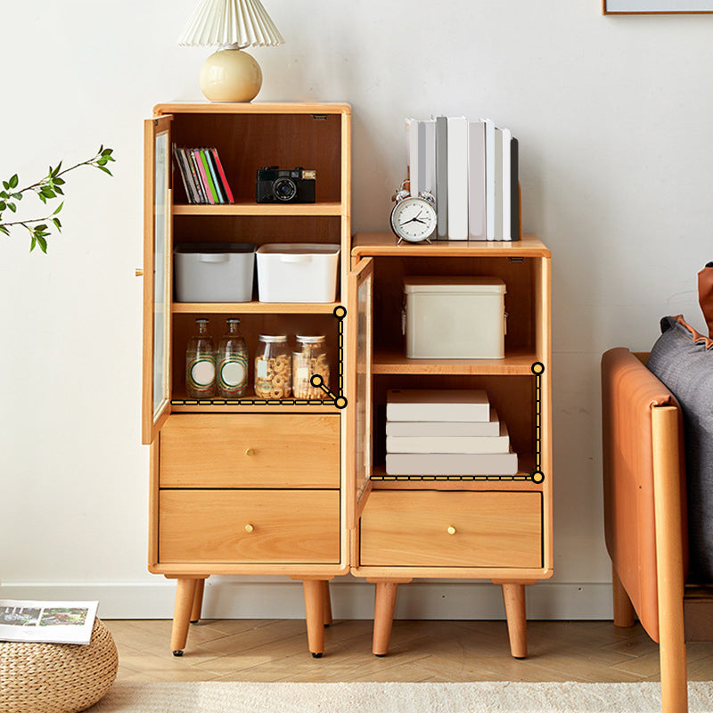 Contemporary Glass Doors Display Stand Beech Storage Cabinet for Living Room