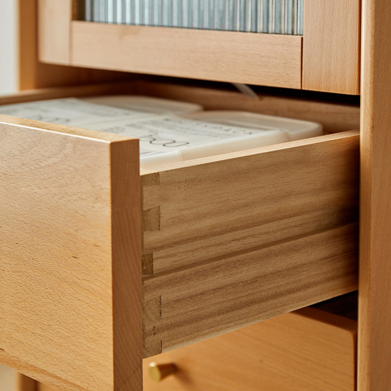 Contemporary Glass Doors Display Stand Beech Storage Cabinet for Living Room