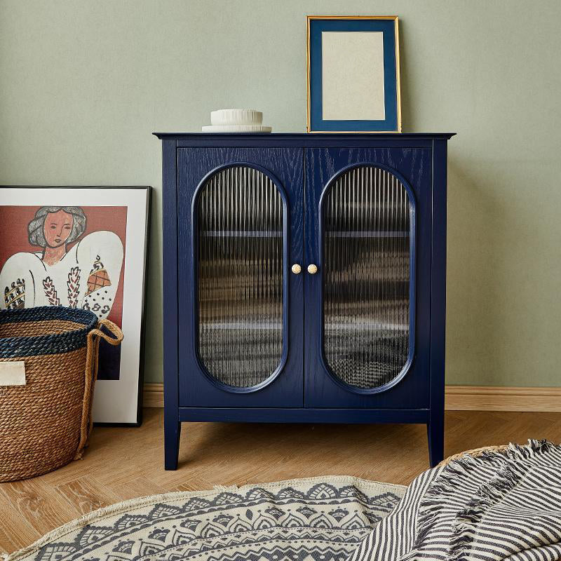 Contemporary Glass Doors Display Stand Oak Storage Cabinet for Living Room