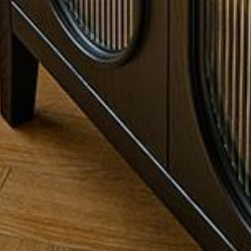 Contemporary Glass Doors Display Stand Oak Storage Cabinet for Living Room