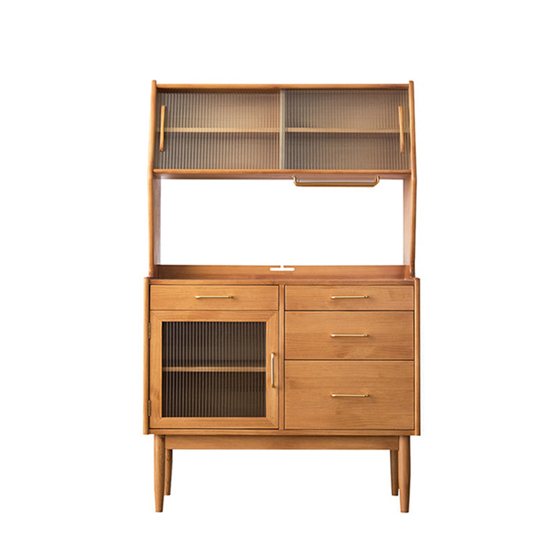 Contemporary Dining Hutch Pine Glass Doors Storage Cabinet for Living Room