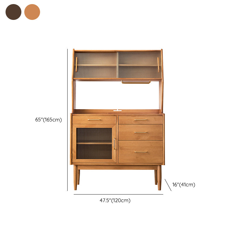 Contemporary Dining Hutch Pine Glass Doors Storage Cabinet for Living Room