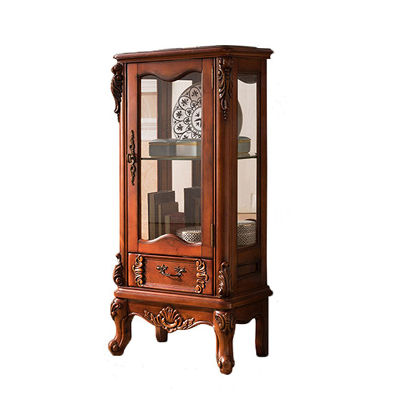 Traditional Curio Cabinet Wood Glass Doors Hutch Buffet for Dining Room