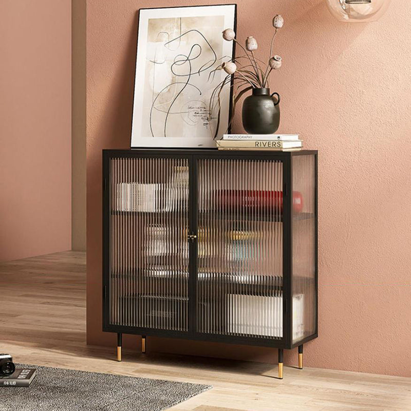Contemporary Curio Cabinet Glass Doors Metal Storage Cabinet for Living Room