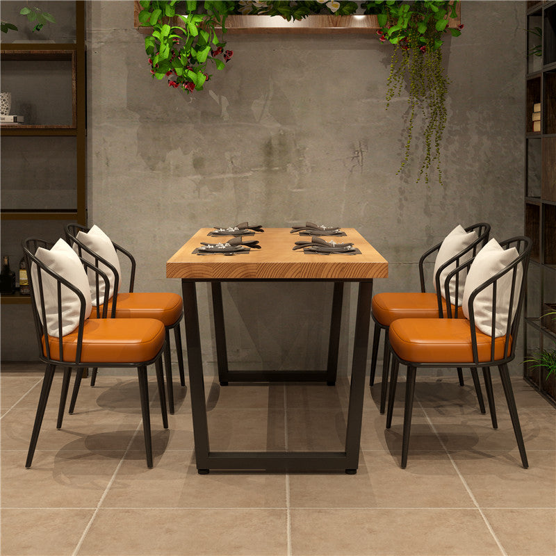 Natural Finish Solid Wood Dining Table Set 1/4/5 Pcs Industrial Dinette Set