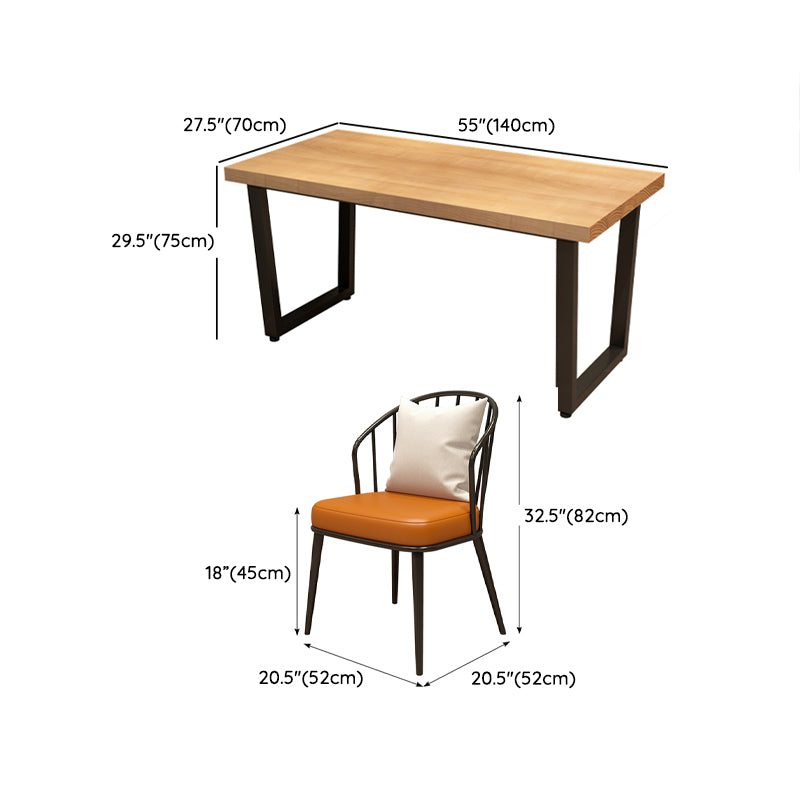 Natural Finish Solid Wood Dining Table Set 1/4/5 Pcs Industrial Dinette Set