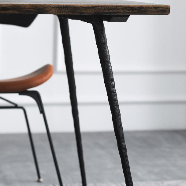 Black Oak Wood Dining Table Set 1/2/5 Pcs Industrial Metal Dinette Set for Home